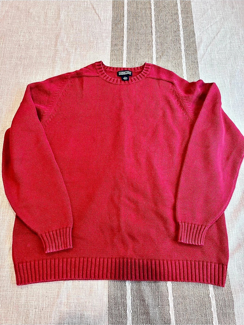 Lands' End Cotton/Wool Crewneck Sweater in Red XL Like New